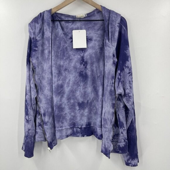 BAEA LA Blue Tie Dye Zip Hooded Hoody Crop Jacket 4XL ~ Soft Knit Rayon - Picture 1 of 3